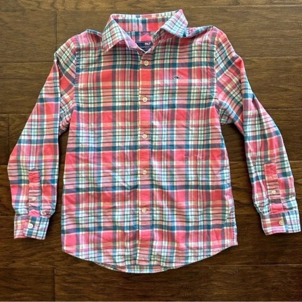 Vineyard Vines Pink and Blue Plaid Kids Button Down Shirt